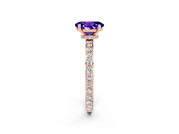 Rose gold Oval Cut Tanzanite Solitaire Engagement Ring with Pavé Band and Four-Prong Setting