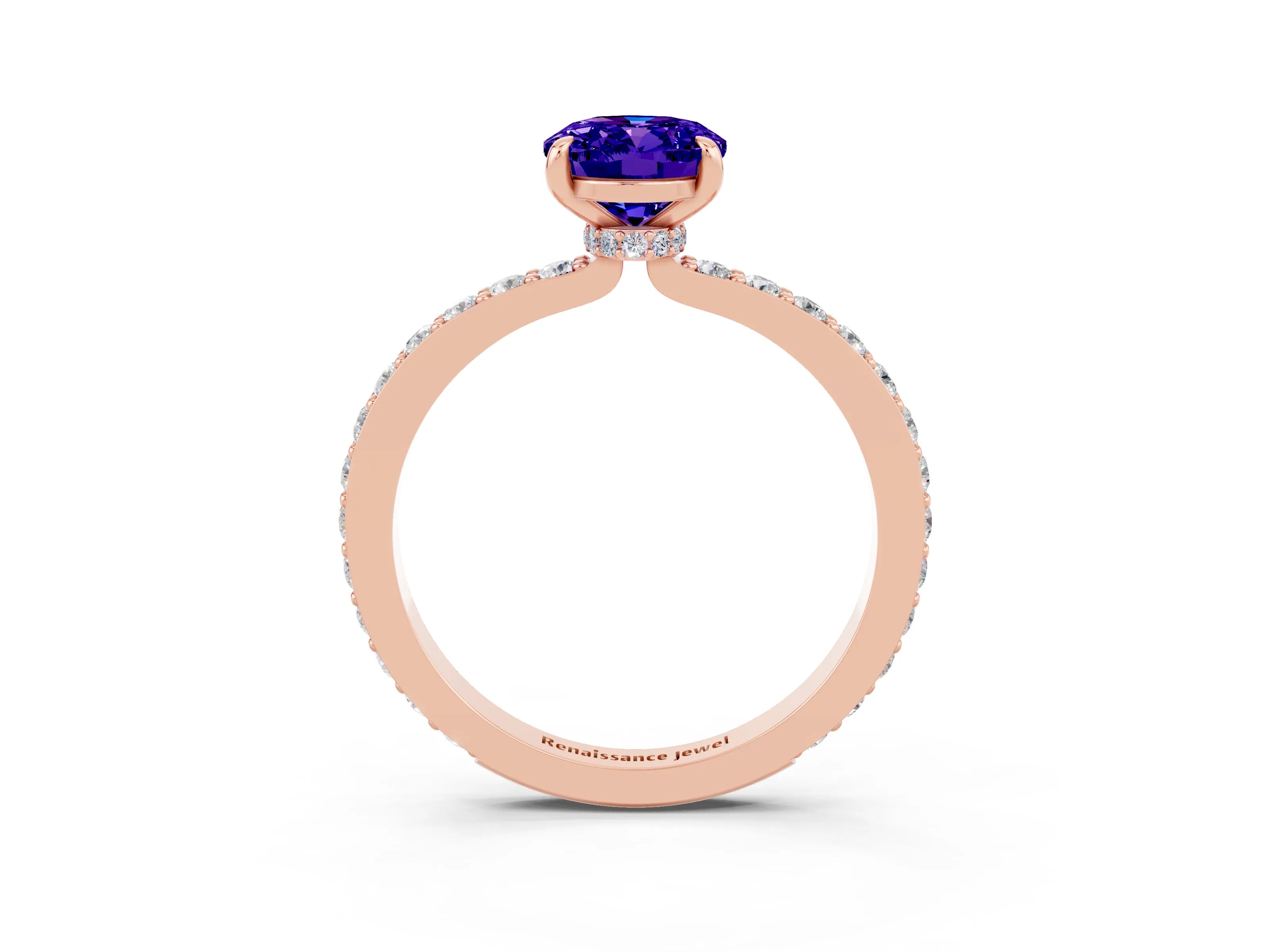 Rose gold Oval Cut Tanzanite Solitaire Engagement Ring with Pavé Band and Four-Prong Setting_3