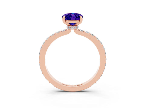 Rose gold Oval Cut Tanzanite Solitaire Engagement Ring with Pavé Band and Four-Prong Setting_3