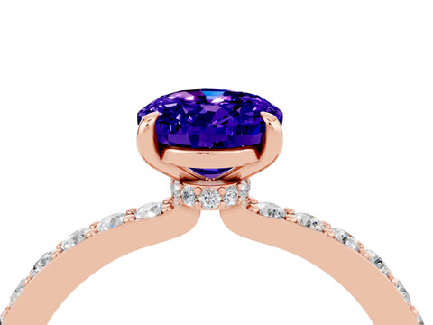 Rose gold Oval Cut Tanzanite Solitaire Engagement Ring with Pavé Band and Four-Prong Setting_4