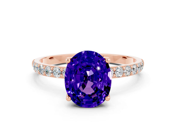Rose gold Oval Cut Tanzanite Solitaire Engagement Ring with Round  Pavé Band and Prong Setting