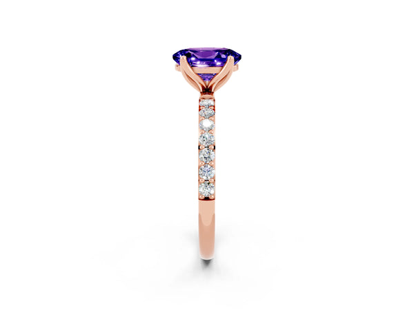 Rose gold Oval Cut Tanzanite Solitaire Engagement Ring with Round  Pavé Band and Prong Setting