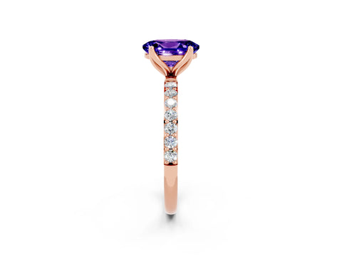 Rose gold Oval Cut Tanzanite Solitaire Engagement Ring with Pavé Band and Prong Setting_2