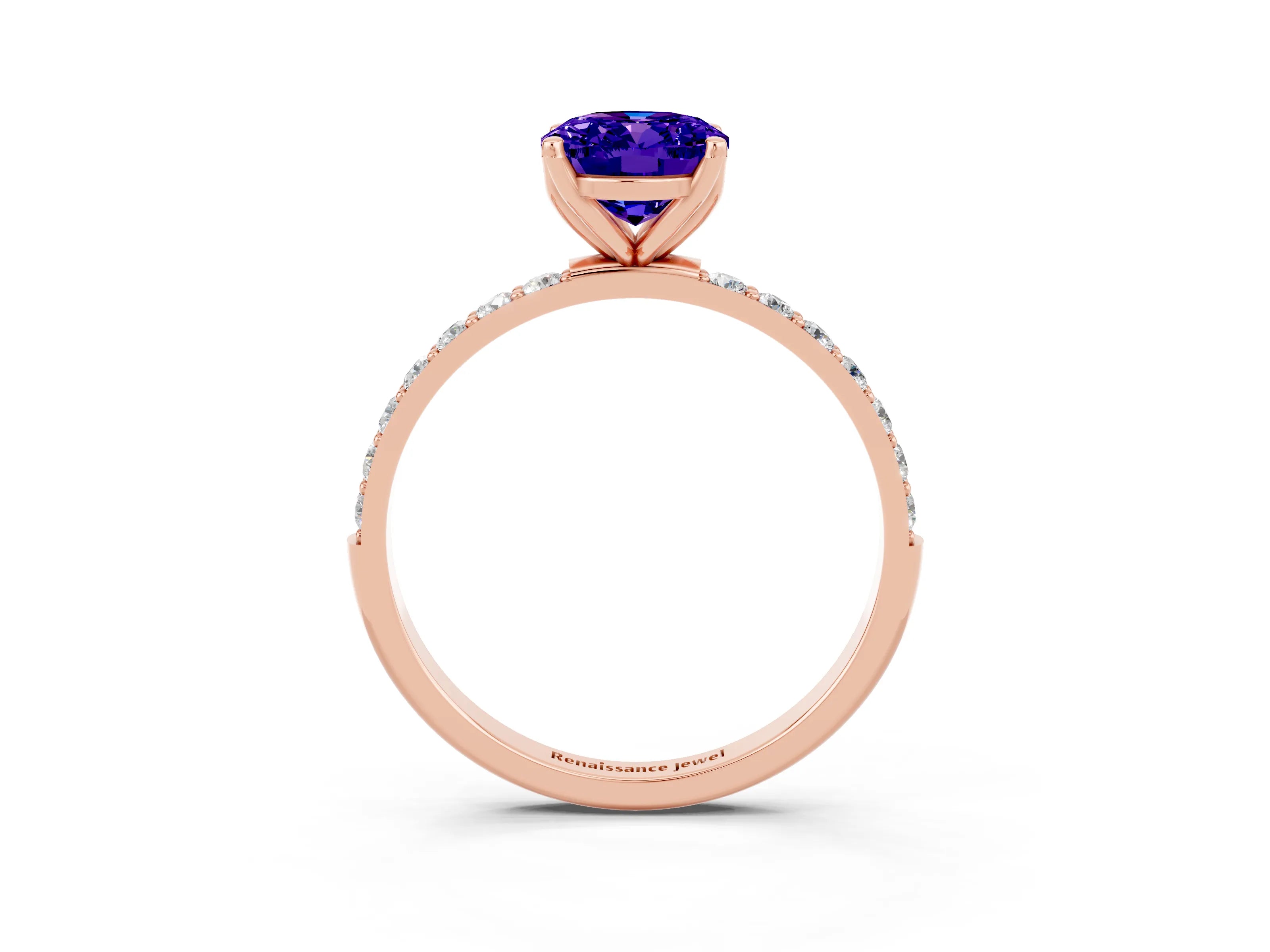 Rose gold Oval Cut Tanzanite Solitaire Engagement Ring with Pavé Band and Prong Setting_3