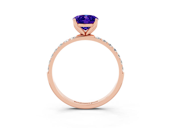 Rose gold Oval Cut Tanzanite Solitaire Engagement Ring with Round  Pavé Band and Prong Setting
