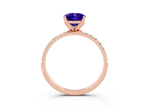 Rose gold Oval Cut Tanzanite Solitaire Engagement Ring with Pavé Band and Prong Setting_3