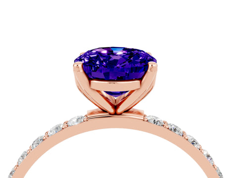 Rose gold Oval Cut Tanzanite Solitaire Engagement Ring with Pavé Band and Prong Setting_4