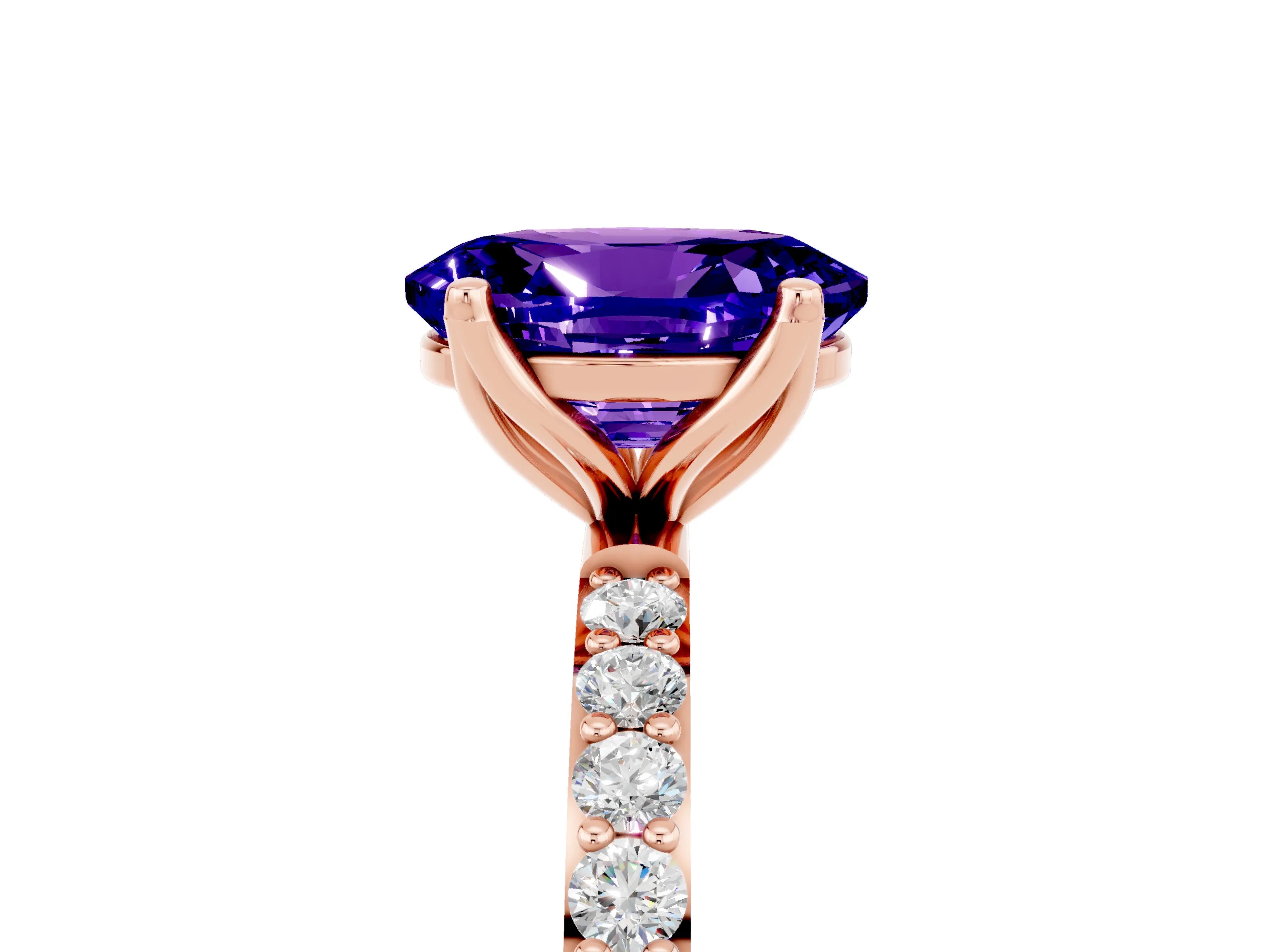 Rose gold Oval Cut Tanzanite Solitaire Engagement Ring with Pavé Band and Prong Setting_5