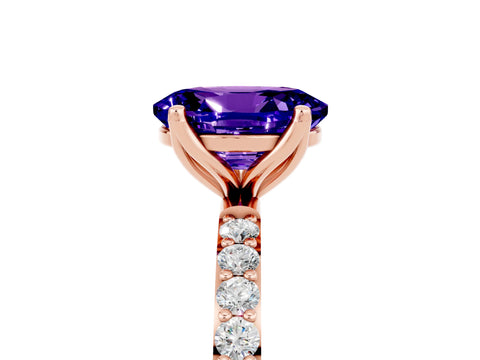 Rose gold Oval Cut Tanzanite Solitaire Engagement Ring with Pavé Band and Prong Setting_5