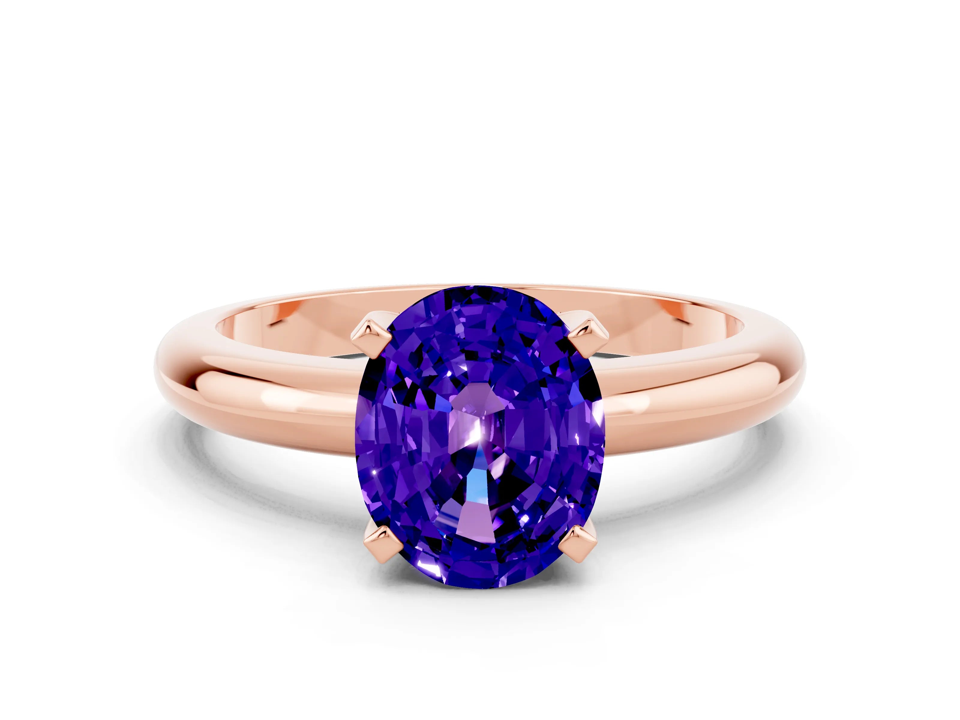 Rose gold Oval Cut Tanzanite Solitaire Engagement Ring with Round Band and Four-Prong Setting