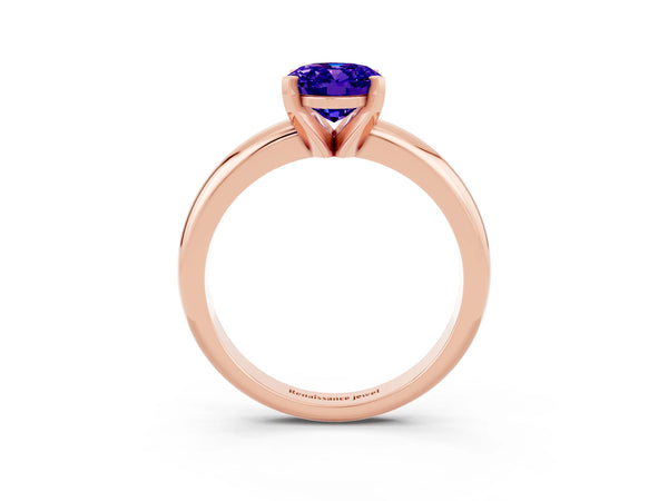 Rose gold Oval Cut Tanzanite Solitaire Engagement Ring with Round Band and Four-Prong Setting