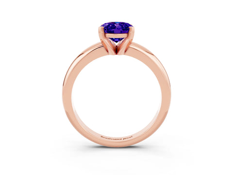 Rose gold Oval Cut Tanzanite Solitaire Engagement Ring with Round Band and Four-Prong Setting_3