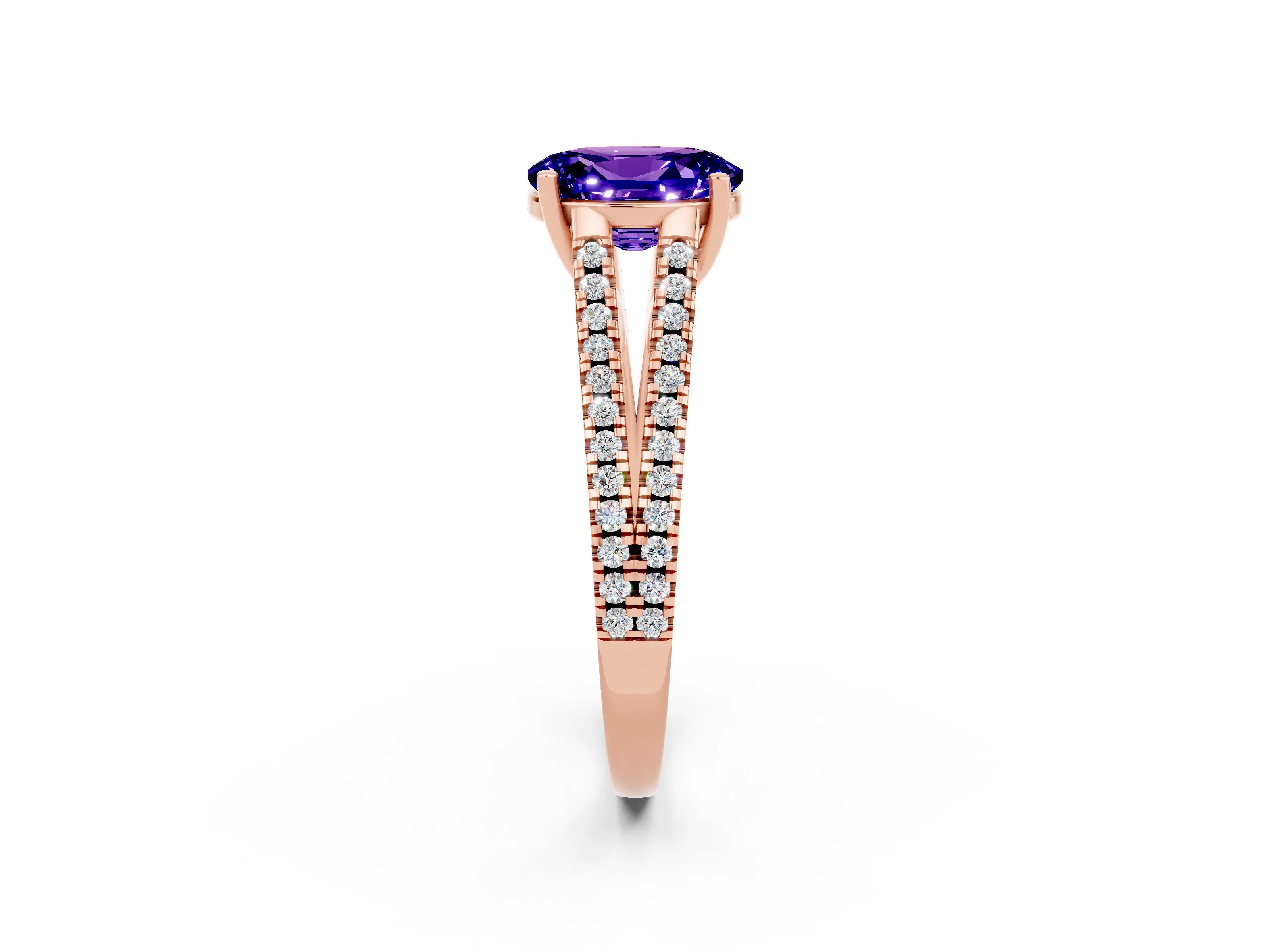 Rose gold Oval Cut Tanzanite Solitaire Engagement Ring with Split Shank Pavé Band_2
