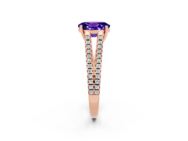 Rose gold Oval Cut Tanzanite Solitaire Engagement Ring with Split Shank Pavé Band
