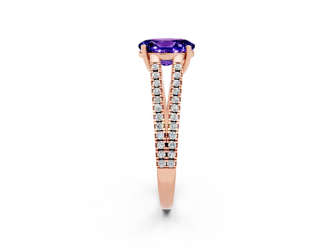 Rose gold Oval Cut Tanzanite Solitaire Engagement Ring with Split Shank Pavé Band_2