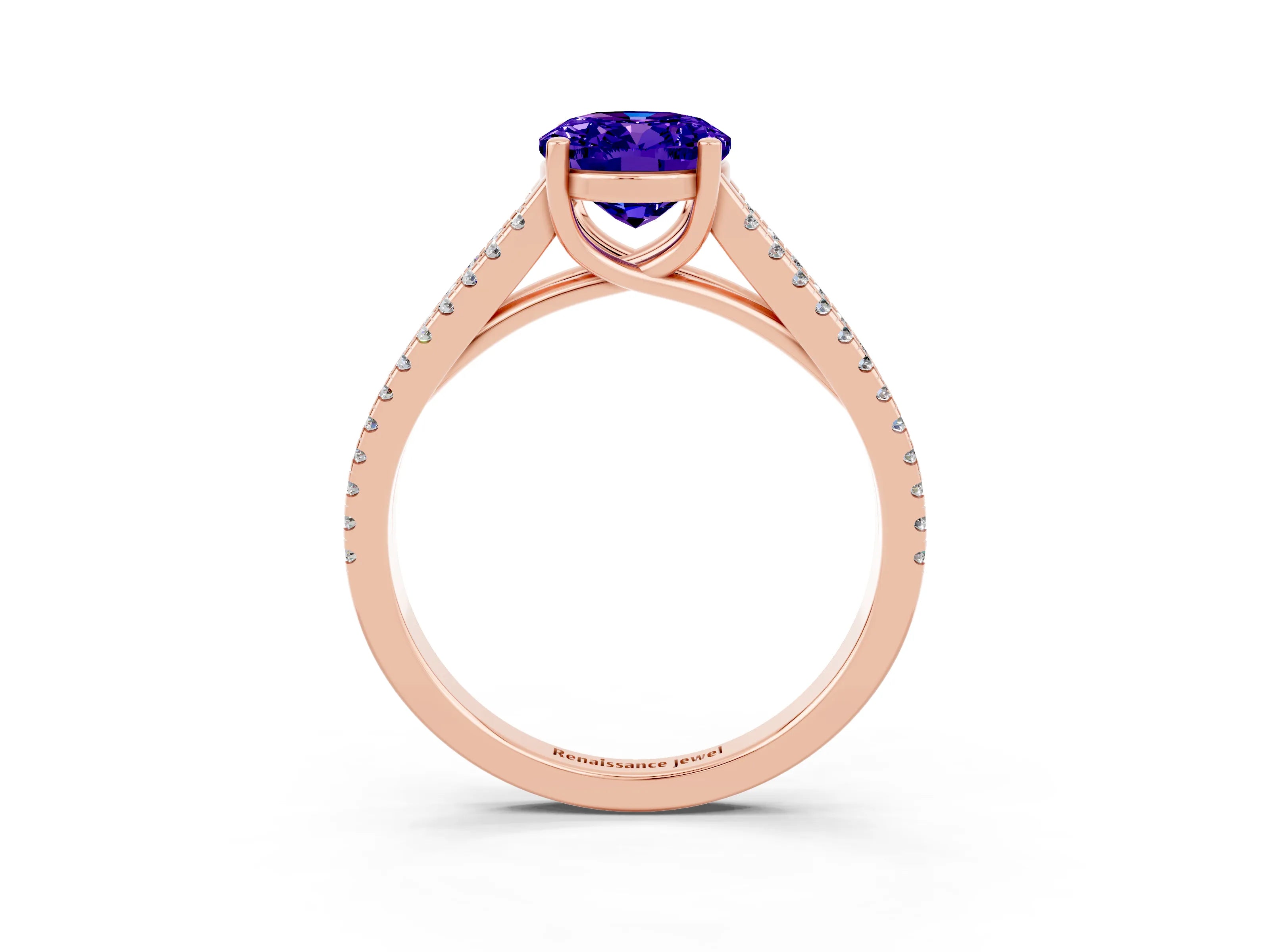 Rose gold Oval Cut Tanzanite Solitaire Engagement Ring with Split Shank Pavé Band_3