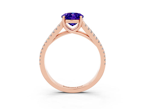 Rose gold Oval Cut Tanzanite Solitaire Engagement Ring with Split Shank Pavé Band_3