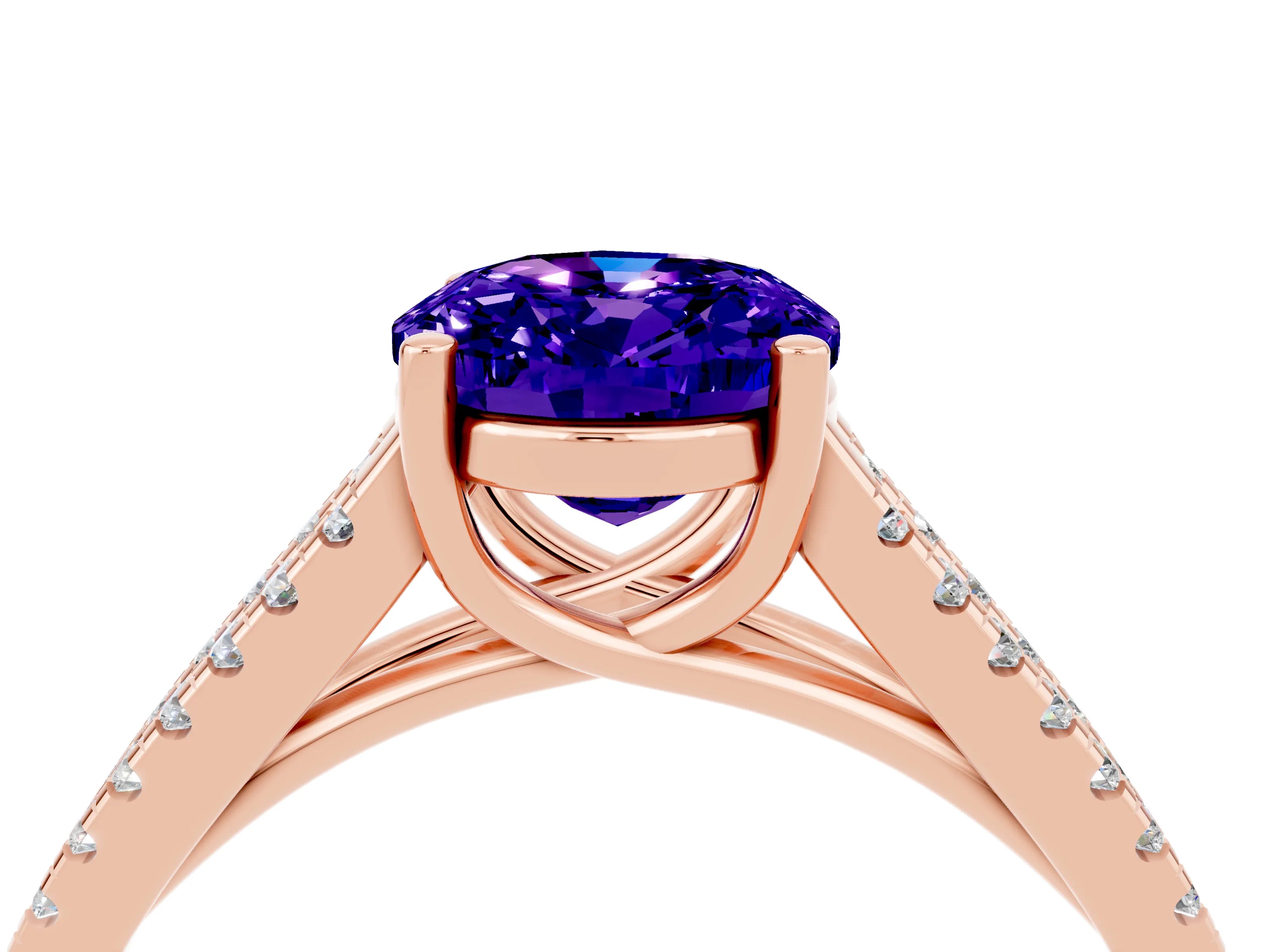 Rose gold Oval Cut Tanzanite Solitaire Engagement Ring with Split Shank Pavé Band_4