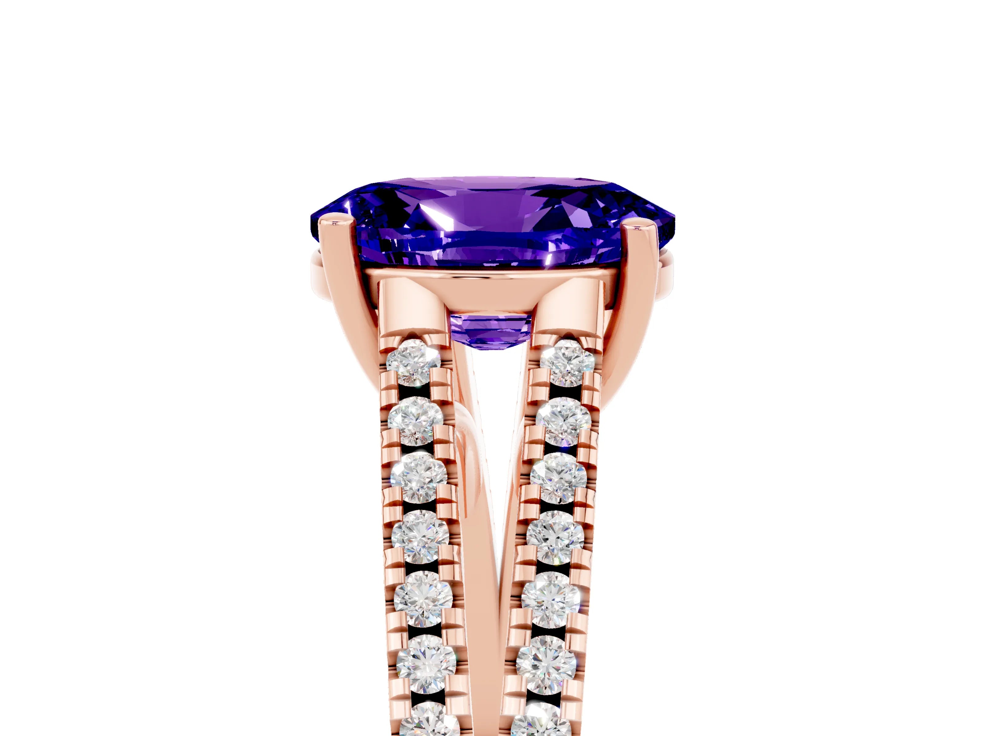 Rose gold Oval Cut Tanzanite Solitaire Engagement Ring with Split Shank Pavé Band_5