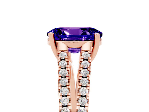 Rose gold Oval Cut Tanzanite Solitaire Engagement Ring with Split Shank Pavé Band_5