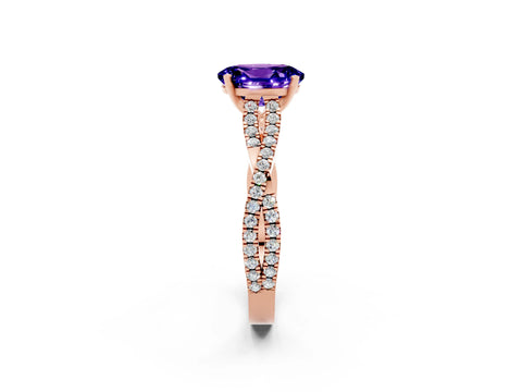 Rose gold Oval Cut Tanzanite Solitaire Engagement Ring with Twisted Pavé Band and Four-Prong Setting_2