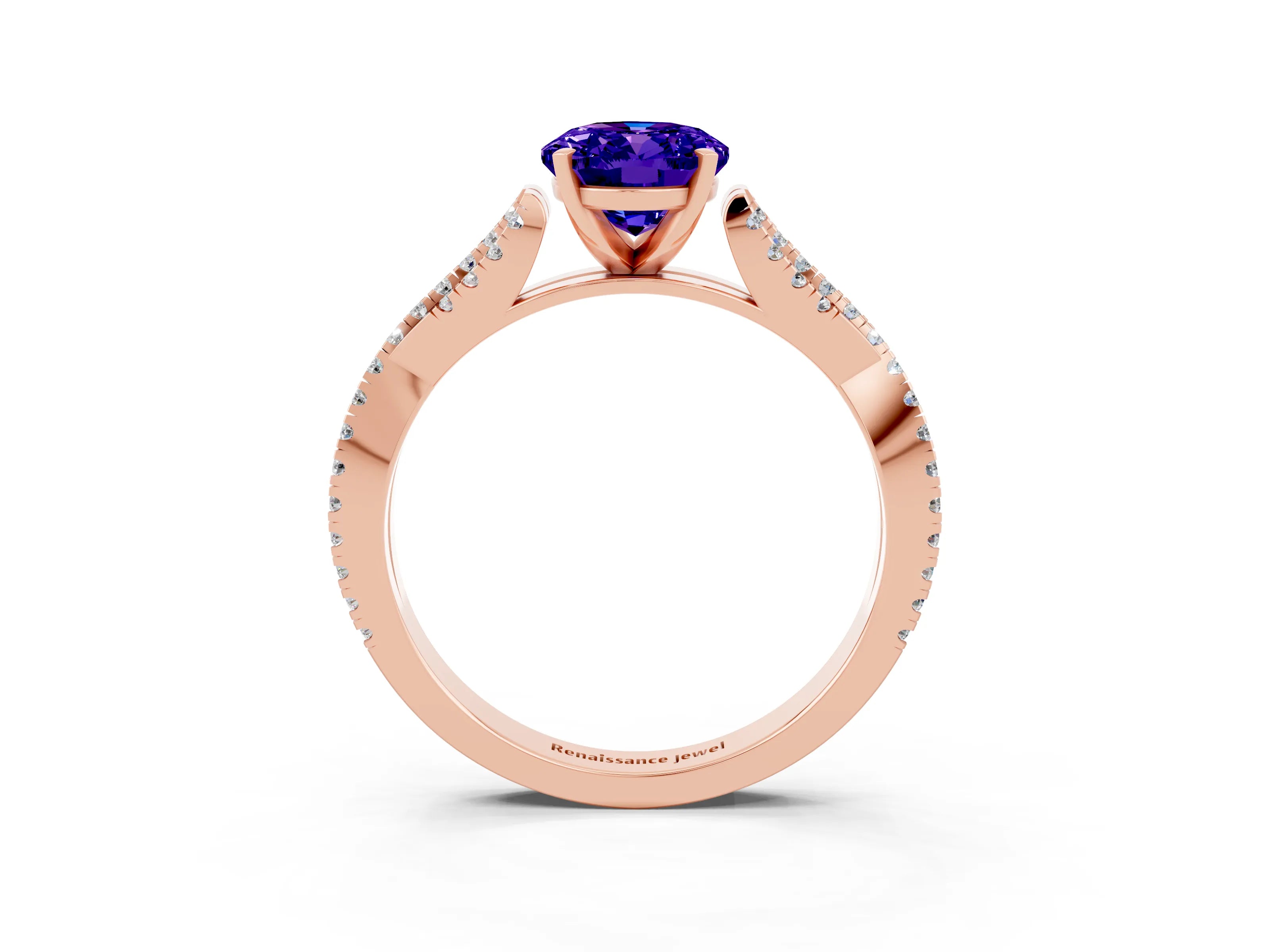 Rose gold Oval Cut Tanzanite Solitaire Engagement Ring with Twisted Pavé Band and Four-Prong Setting_3