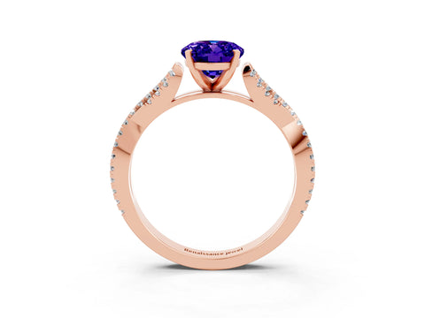 Rose gold Oval Cut Tanzanite Solitaire Engagement Ring with Twisted Pavé Band and Four-Prong Setting_3