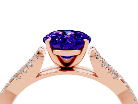 Rose gold Oval Cut Tanzanite Solitaire Engagement Ring with Twisted Pavé Band and Four-Prong Setting_4