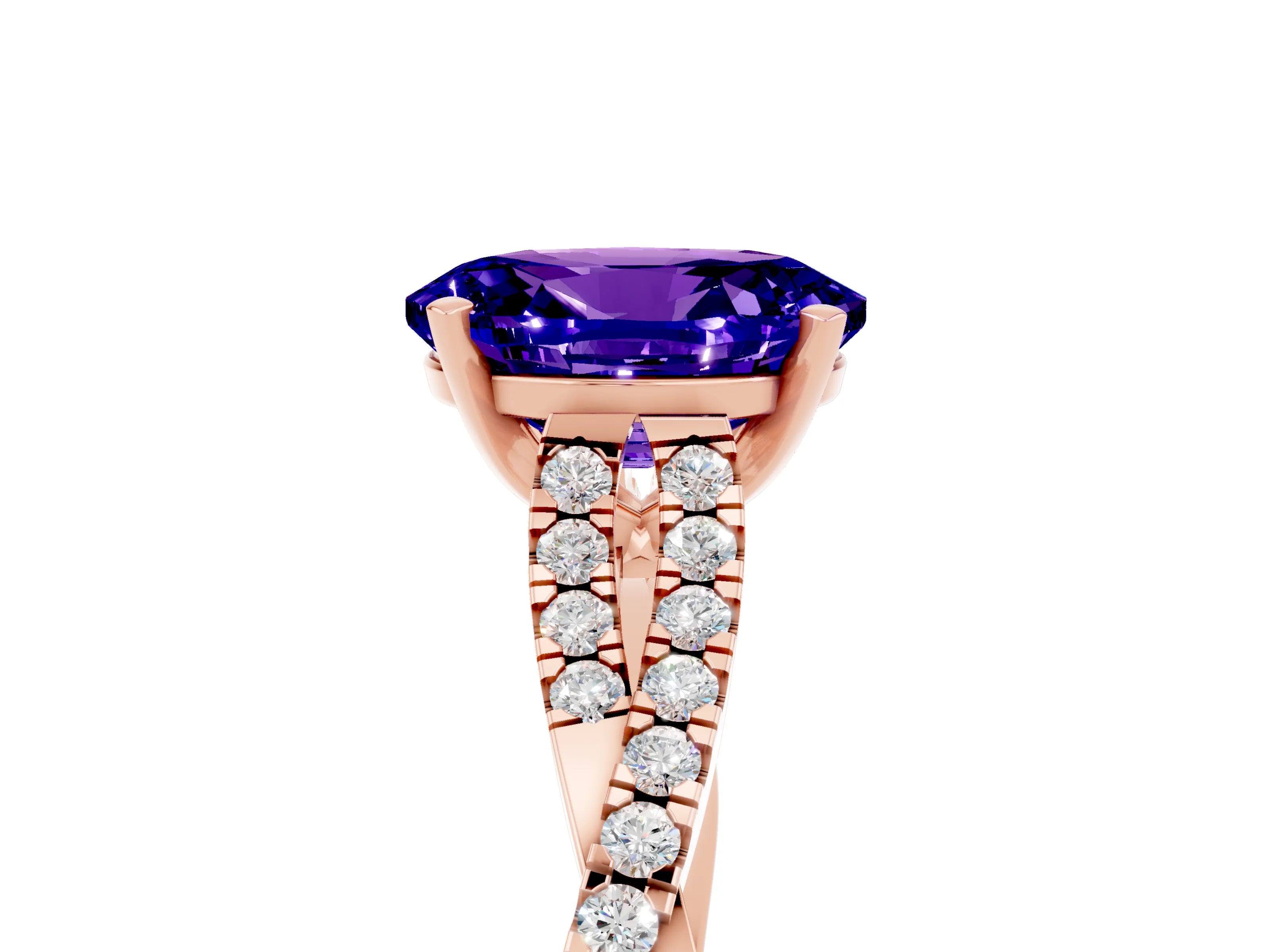 Rose gold Oval Cut Tanzanite Solitaire Engagement Ring with Twisted Pavé Band and Four-Prong Setting_5