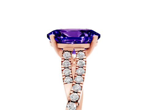Rose gold Oval Cut Tanzanite Solitaire Engagement Ring with Twisted Pavé Band and Four-Prong Setting_5