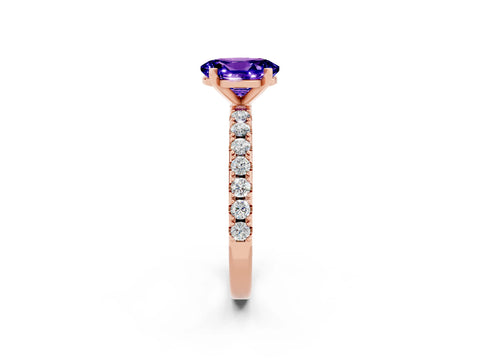 Rose gold Oval Cut Tanzanite Solitaire Pavé Band with Four-Prong Setting_2