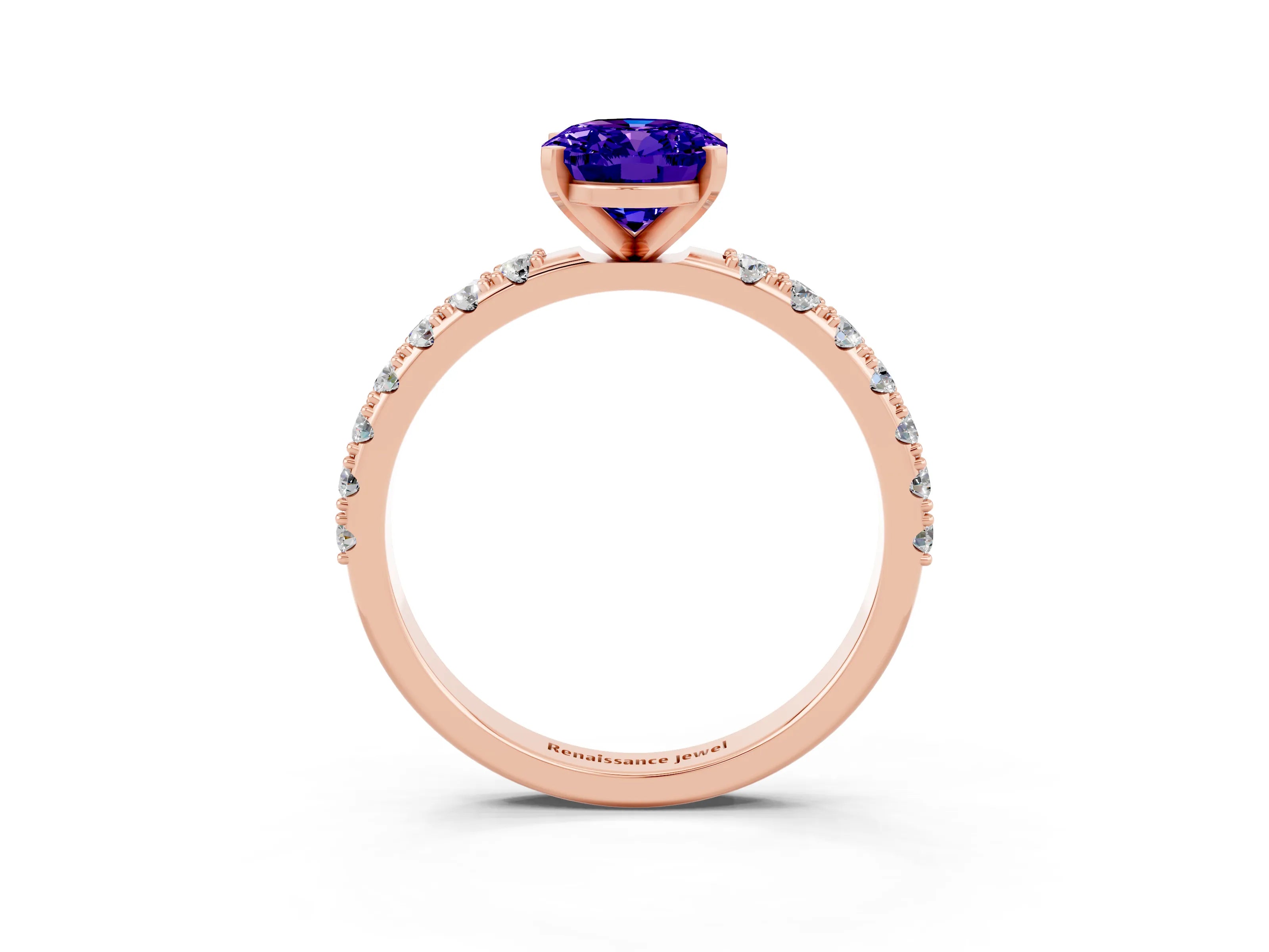Rose gold Oval Cut Tanzanite Solitaire Pavé Band with Four-Prong Setting_3