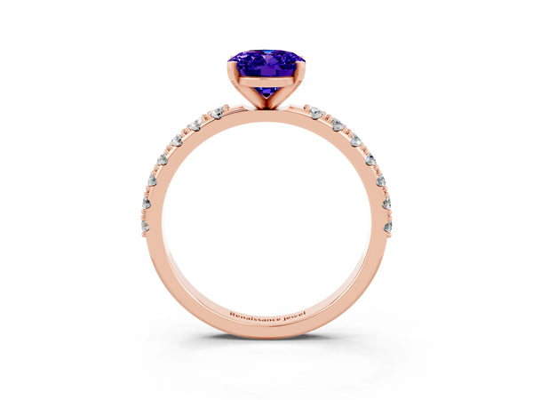Rose gold Oval Cut Tanzanite Solitaire Pavé Band with Four-Prong Setting