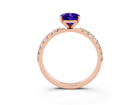 Rose gold Oval Cut Tanzanite Solitaire Pavé Band with Four-Prong Setting_3