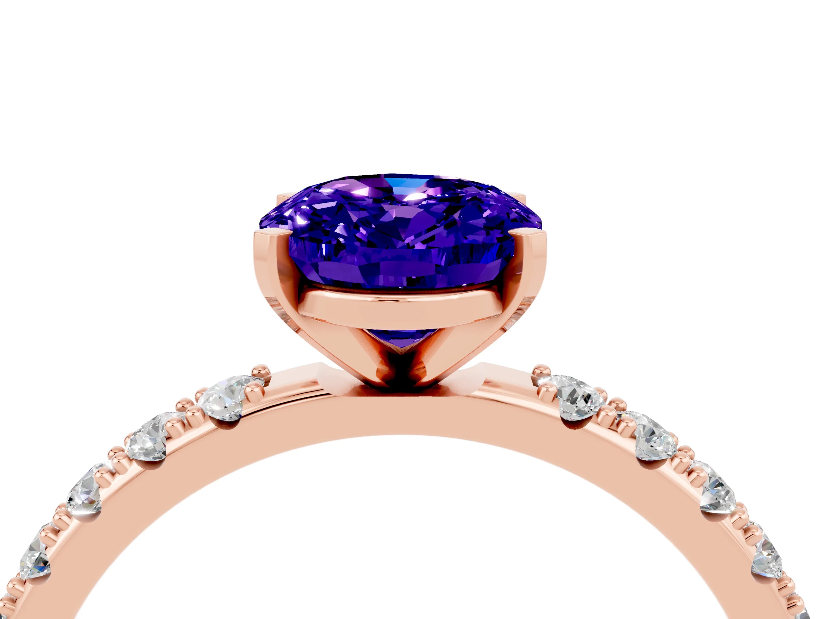 Rose gold Oval Cut Tanzanite Solitaire Pavé Band with Four-Prong Setting_4