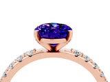 Rose gold Oval Cut Tanzanite Solitaire Pavé Band with Four-Prong Setting_4