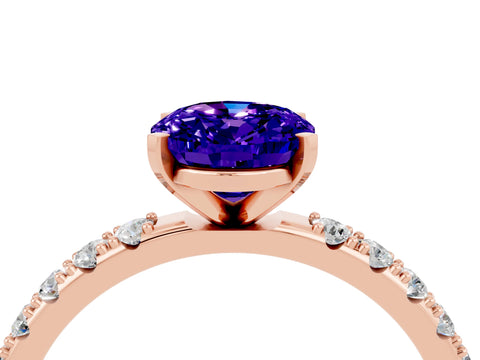 Rose gold Oval Cut Tanzanite Solitaire Pavé Band with Four-Prong Setting_4