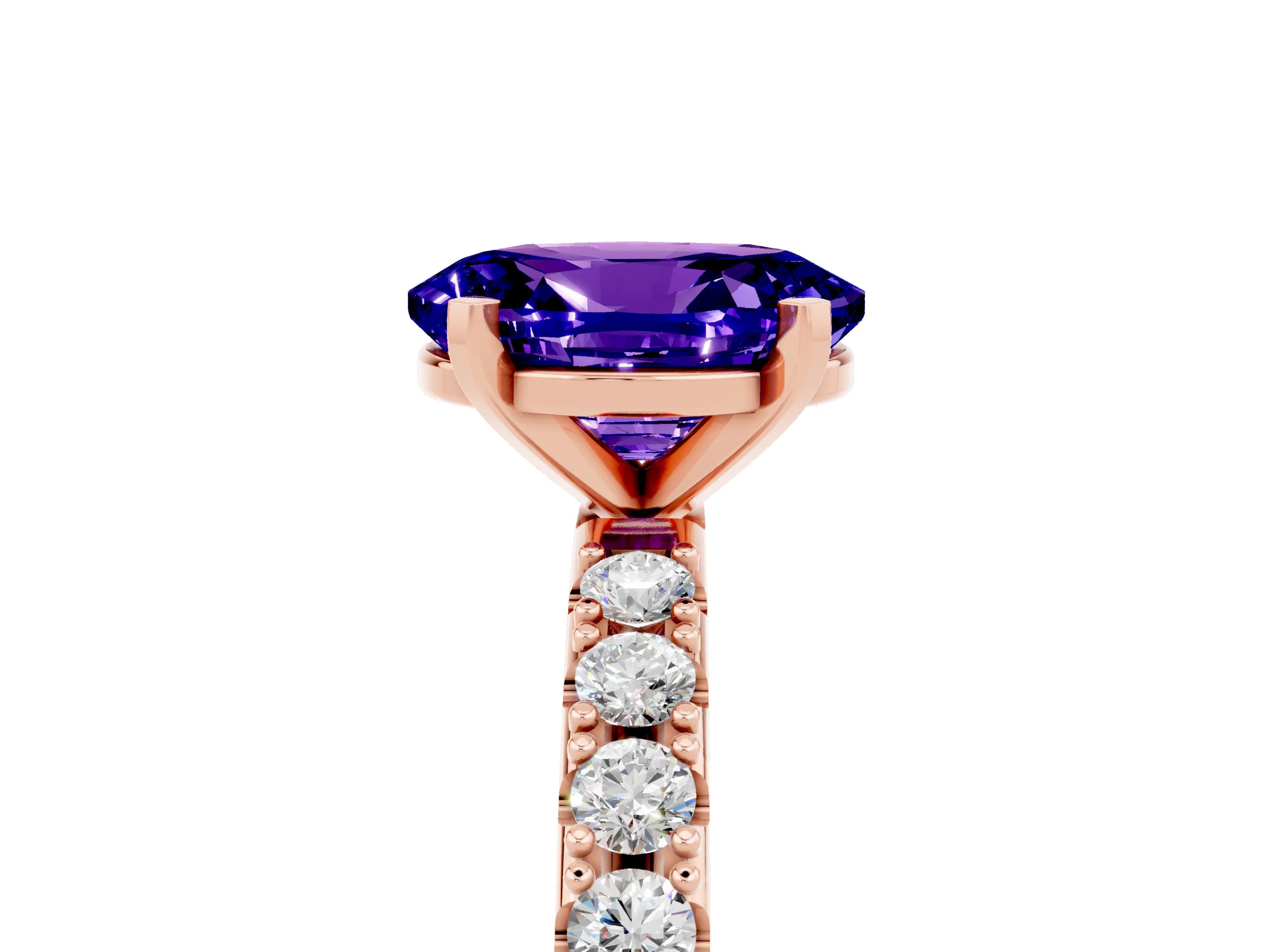 Rose gold Oval Cut Tanzanite Solitaire Pavé Band with Four-Prong Setting_5