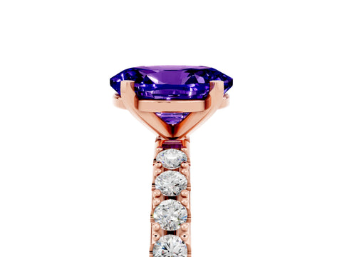 Rose gold Oval Cut Tanzanite Solitaire Pavé Band with Four-Prong Setting_5