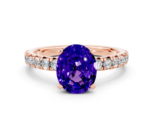 Rose gold Oval Cut Tanzanite Solitaire Pavé Engagement Ring with Round Band and Prong Setting