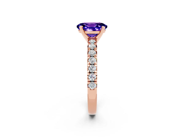Rose gold Oval Cut Tanzanite Solitaire Pavé Engagement Ring with Round Band and Prong Setting