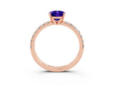 Rose gold Oval Cut Tanzanite Solitaire Pavé Engagement Ring with Round Band and Prong Setting_76