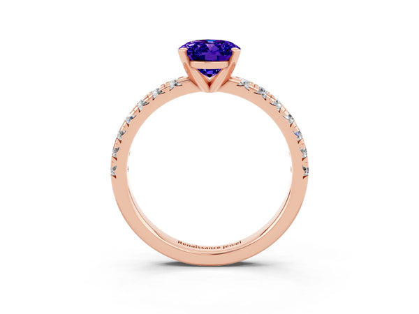 Rose gold Oval Cut Tanzanite Solitaire Pavé Engagement Ring with Round Band and Prong Setting