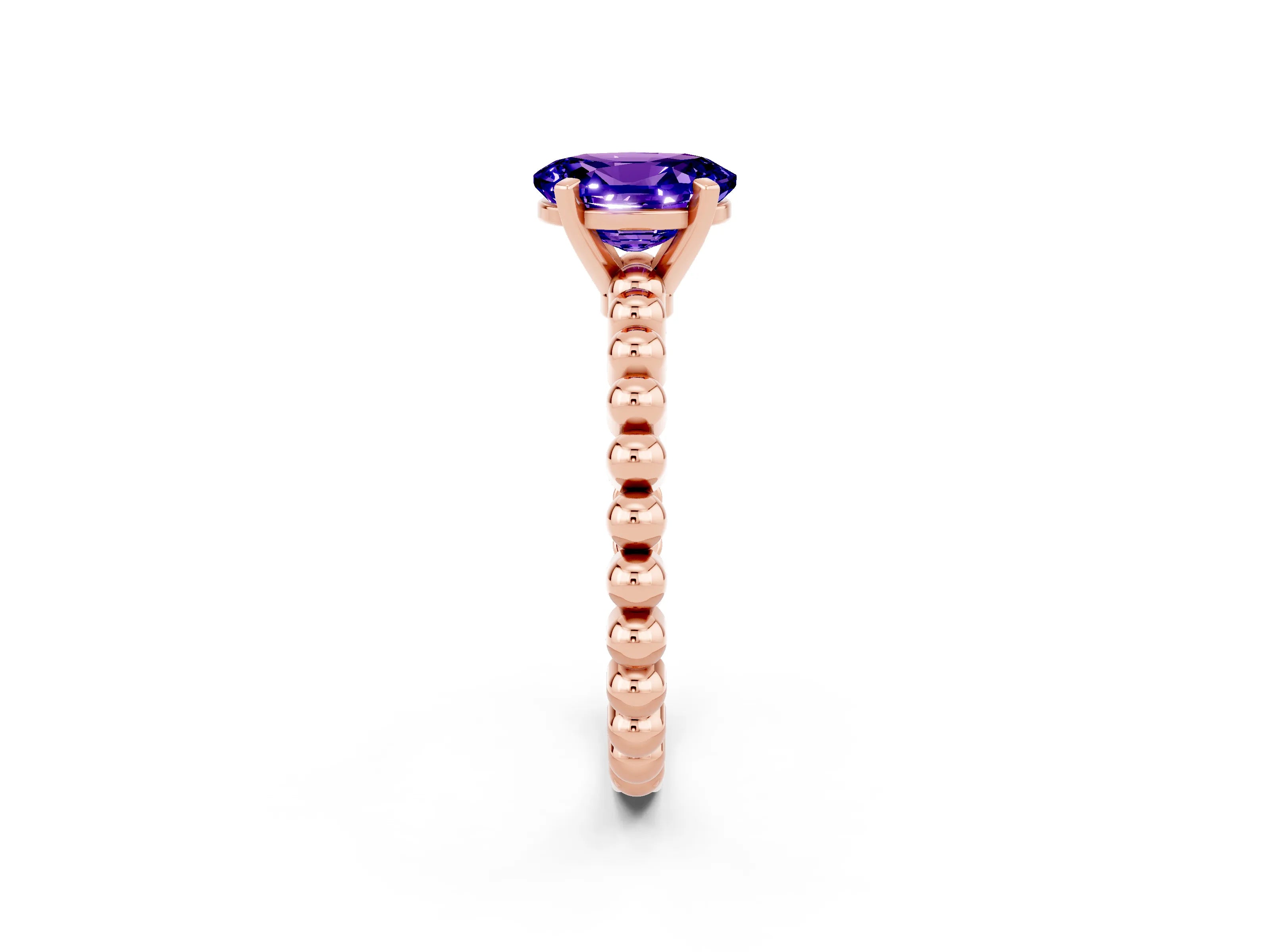 Rose gold Oval Cut Tanzanite Solitaire Ring with Beaded Band and Prong Setting_2