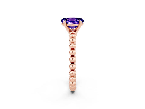 Rose gold Oval Cut Tanzanite Solitaire Ring with Beaded Band and Prong Setting_2