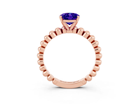 Rose gold Oval Cut Tanzanite Solitaire Ring with Beaded Band and Prong Setting_3
