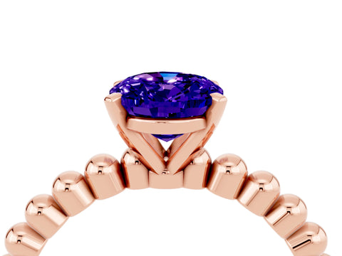 Rose gold Oval Cut Tanzanite Solitaire Ring with Beaded Band and Prong Setting_4