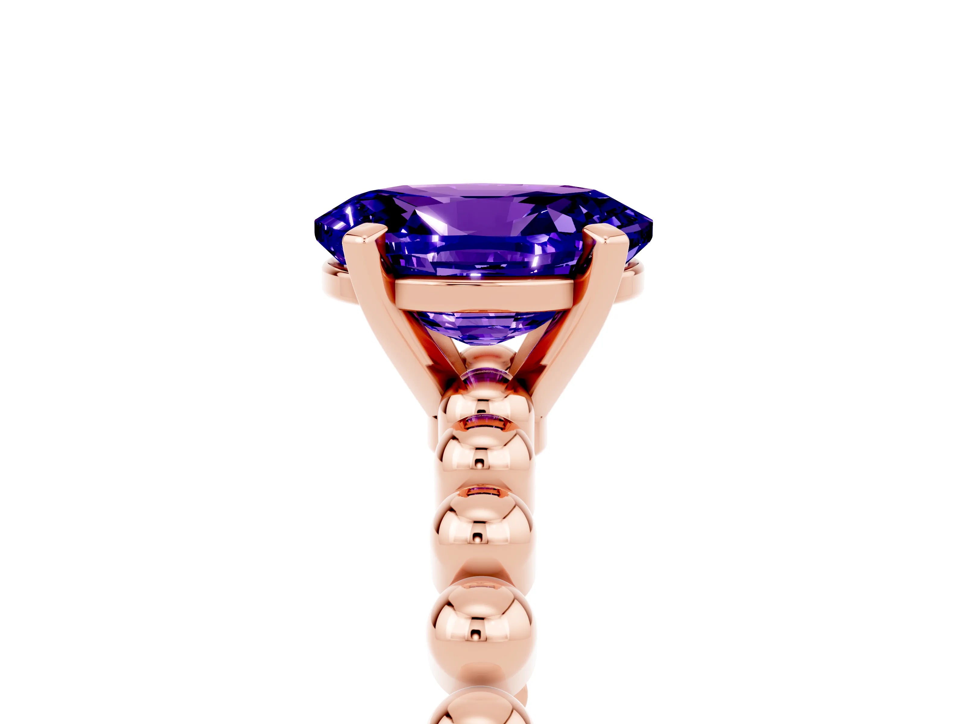 Rose gold Oval Cut Tanzanite Solitaire Ring with Beaded Band and Prong Setting_5
