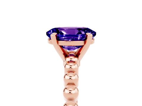 Rose gold Oval Cut Tanzanite Solitaire Ring with Beaded Band and Prong Setting_5
