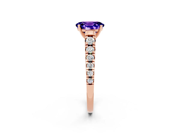 Rose gold Oval Cut Tanzanite Cathedral Solitaire Ring with Round  Pavé Band